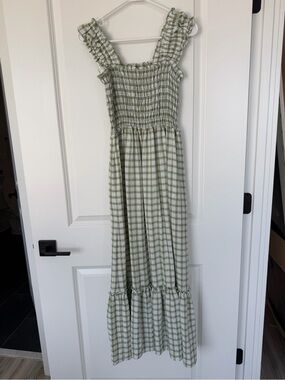 Max Studio Smocked Gingham Maxi Dress - Sage Green